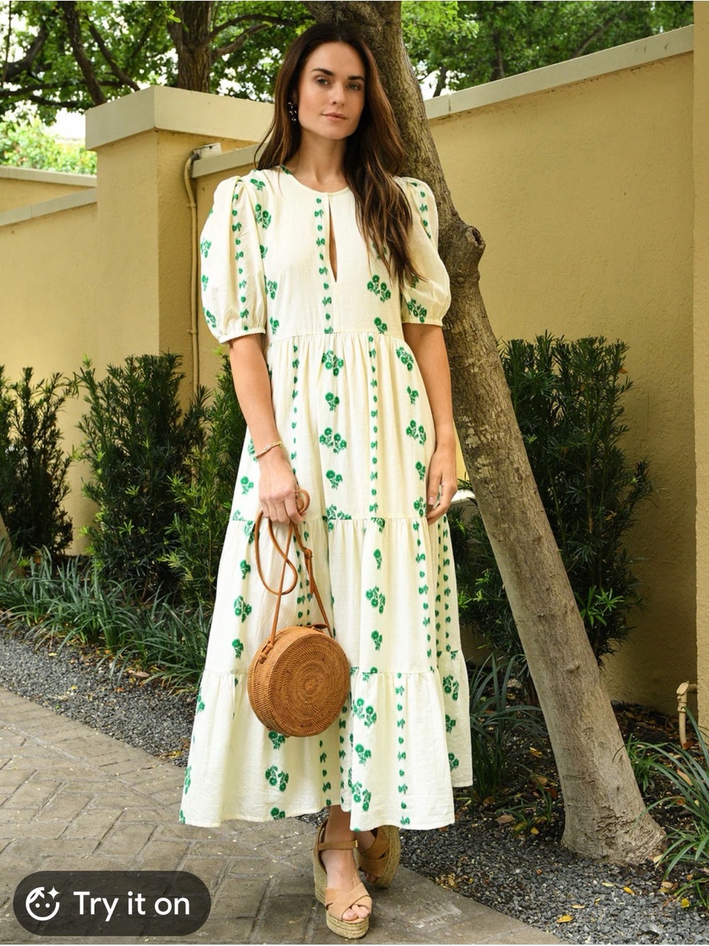 Oliphant Cream Maxi Dress with Green Floral Print - Picture 2 of 7